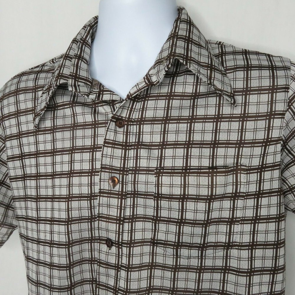 JC Penney Knit Shirt SS Plaid Towncraft Big Collar